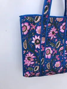 Venta directa de fábrica elegante bolso de mano de lino bloque de mano impreso acolchado de algodón suave bolso de noche acolchado - Product Image 2