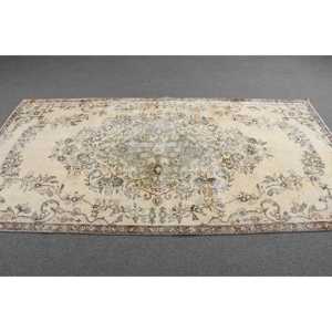 Vintage Turkish Rug, 4.4x8.5 ft Area Rug, White <b>Brown</b> Striped Rug - Product Image 3