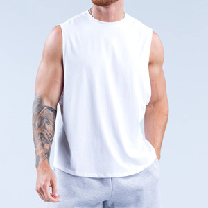 <b>Top</b> Quality Custom Of <b>White</b> Oversized <b>Men</b> Running <b>Tank</b> <b>Tops</b> Cotton Breathable Dropped Armhole & Shoulder Gym Stringer <b>For</b> <b>Men</b> - Product Image 1