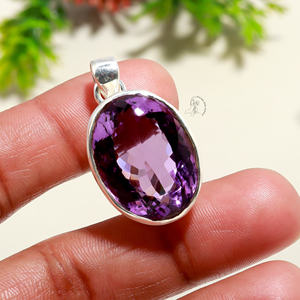 ทำด้วยมือ925เงินสเตอร์ลิงเครื่องประดับอัญมณีอเมทิสต์สีม่วงตัดรูปไข่ขายส่งจี้เสน่ห์อัญมณีแอฟริกัน - Product Image 4