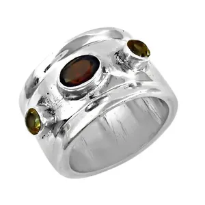 Bague Art Palace en argent 925 avec grenat géométrique, sertie clos, classique, minimaliste, unisexe, pour usage quotidien, avec pierre précieuse - Product Image 1