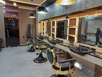 Miroir de salon commercial au design moderne, mobilier de poste de barbier en bois noir et gris, lavabo de coiffure en verre, pour centre commercial, extérieur, salle de sport, atelier