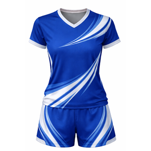 Ensemble de maillot de volley-ball personnalisé bleu et blanc à ondes dynamiques, sublimation, séchage rapide - Product Image 1