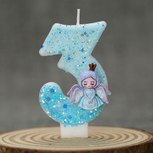 Vela de cumpleaños de parafina con forma de número de Ángel para niños, accesorio de fiesta de Decoración de Pastel directo de fábrica hecho a mano - Product Image 1