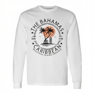 T-shirt a maniche lunghe estiva tropicale Caraibica, promozionale per vacanze al mare nelle Bahamas, Nassau - Product Image 2