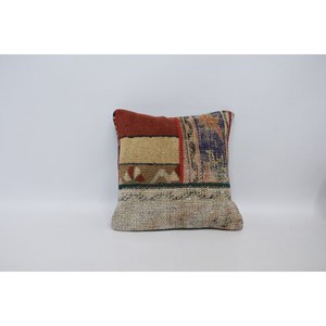 Multicolor Wool Patchwork Kantha <b>Pillow</b> 16x16 Inch Decorative Cushion Woven with Vintage Pattern - Product Image 1
