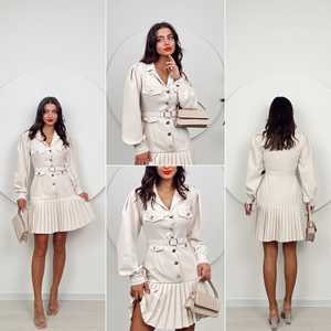 Vestido Corto Plisado con Cintura Natural 1023, Lavable - Product Image 3