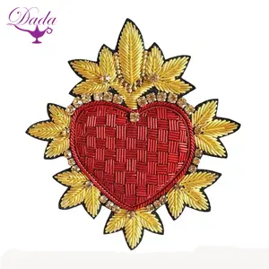 2020 fashion garment hand embroidery bullion patch heart shape embroidered badge Wholesale Manufacturer Custom Cheap