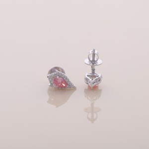 IGI Certified Lab Grown Pink Pear Shape Diamond Halo Stud Earrings 18K Yellow / White / Rose Gold Designer Earrings - Product Image 4