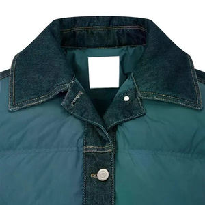 Veste matelassée imperméable en denim patchwork unisexe personnalisée pour l'hiver 2026, veste à bulles matelassée contrastée, style vintage sur le devant - Product Image 3
