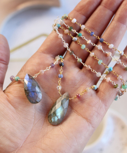 925 argent Sterling bohème pendentif collier fait à la main Labradorite poire pierres précieuses plaqué or femmes mariages idée cadeau femmes - Product Image 5