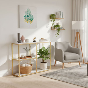 Minimalist/Wabi-Sabi POSY Console <b>Table</b> 100x30x85cm Iron Frame Stone Top Mirrored for Villa/Living Room/Hotel/Bedroom CST043 - Product Image 2