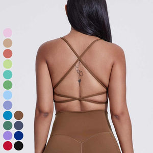 High Quality Women's Gym Fitness Bra Custom Logo Print Sportswear Front Twist Cross Back Simple Yoga <b>Tops</b> Plus Size Sports Bra - Product Image 4