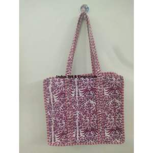 Fait à la main en coton imprimé de blocs floraux sac à provisions grand sac à provisions sac fourre-tout en coton cadeaux abordables pour femmes pour elle - Product Image 1