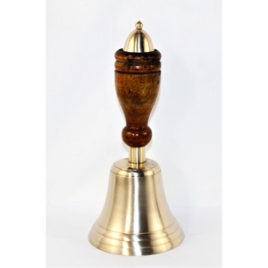 Campana Redonda de Latón Grande para Exteriores, Hecha a Mano, con Acabado Antiguo, Diseño Artesanal con Mango de Madera, Perfecta para Decoración - Product Image 3