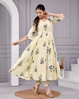 Ensemble de robe en coton imprimé floral jaune Saanvi pour femmes, confortable à porter au quotidien