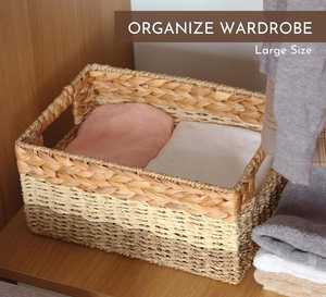 Cestas de Almacenamiento de Mimbre de Tejido Mixto para Estantes, Cesta Organizadora de Jacinto de Agua para Despensa y Lavandería - Product Image 1