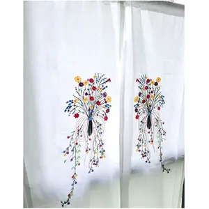 Wholesale Embroidery Bunch of Flower Curtain The Best Quality White Cotton Curtain For Home Hotel Resort Quang Thanh Embroidery