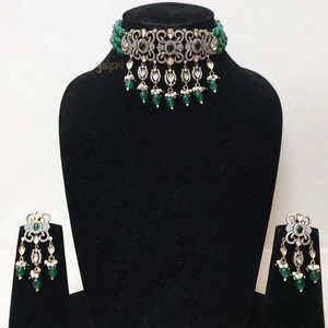 Collier ras du cou en diamant américain vert boucles d'oreilles ensembles de bijoux de mariée de luxe en acier inoxydable doré accessoires de mariage élégants - Product Image 3