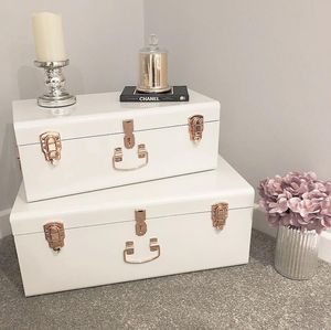 <b>Stackable</b> Iron <b>Storage</b> Boxes 60.2L Grey Industrial Style Lidded Rectangular Home Organization <b>Containers</b> Copper Accents - Product Image 3