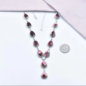 Collier en argent sterling plaqué rhodium fait à la main rose dahlia turquoise réglable chaîne de 18 pouces cadeau romantique pour elle - Product Image 1