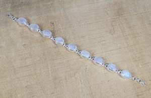 Bracelet en argent sterling avec pierre de lune arc-en-ciel, pierre précieuse ovale réglable, bijoux faits à la main, cadeau élégant pour femmes - Product Image 3