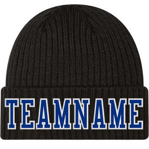 Bonnet en tricot à revers cousu noir-blanc personnalisé 100% acrylique réglable pour le confort motif solide déchiré broderie 3D pour la plage - Product Image 4