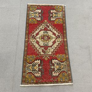 1.6x3.2 ft Turkish Small Rug, <b>Red</b> Yellow Vintage Floral <b>Wool</b> Rug - Product Image 1