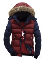 Blouson matelassé d'hiver à capuche pour homme grande taille, color-block, en tissu toile respirant pour l'extérieur 2026