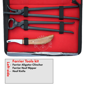 Horse Hoof Trimming Farrier Set Heavy Duty Nipper Clincher Nail Puller Curved Hoof Knife <b>Wooden</b> Handle & Dual Buffer Tool - Product Image 3