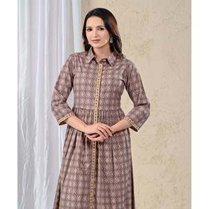 Vestido Largo Estampado de Algodón Beige con Cintura Imperio, Estilo Casual Hippie para Fiestas de Cumpleaños, Trabajo de Oficina, Uso Diario, Tallas XS-XL, Personalizable ODM - Product Image 1