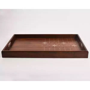 Hot Selling Ramadan <b>Eid</b> <b>Gift</b> Round Acacia Wood Mop Inlay Chocolate Serving Tray With High Quality - Product Image 5