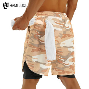 Short athlétique taille haute 2 en 1 pour hommes, logo personnalisé, short de survêtement d'été pour l'entraînement et la gymnastique avec compression - Product Image 3