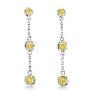 Boucles d'oreilles pendantes en or blanc 14 carats avec diamant jaune fantaisie 0,25 ct - Product Image 1