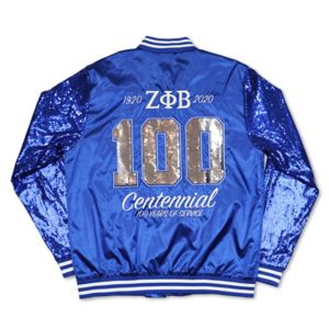 ZPB Centennial <b>Sequin</b> <b>Jacket</b> - Blue | 100% Polyester Zeta Phi Beta 100th Anniversary <b>Jacket</b> with Embroidered & <b>Sequin</b> Details - Product Image 2
