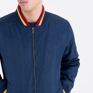 Venta al por mayor personalizable de los hombres de pie de cuello azul chaquetas de bombardero liso azul teñido con cremallera y elástico interior de poliéster cintura J - Product Image 3