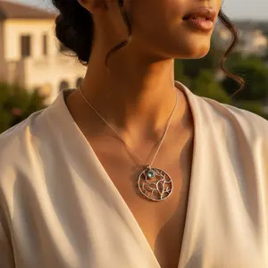 Colgante de Plata 925 con Árbol de la Vida para Mujer, con Piedra Preciosa, Chapado en Oro Rosa, Amuleto Religioso con Baño de Rodio y Patrón Numérico - Product Image 3