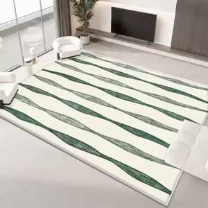 พรมสแกนดิเนเวียนที่ทันสมัยพรมสีขาวลายคลื่นสีเขียวพรมพื้นที่ขนาดใหญ่ที่เรียบง่ายสำหรับห้องนั่งเล่นห้องนอนของตกแต่งร่วมสมัย - Product Image 3