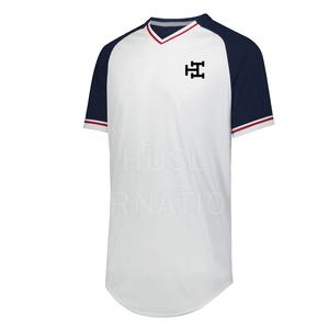 Maillot de baseball personnalisé pas cher en polyester à col en V pour homme, respirant, grande taille, vierge, adulte, été, séchage rapide, léger - Product Image 1