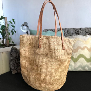 Borsa in rafia all'uncinetto del Madagascar manici in pelle fatti a mano donna stile classe tutto il forno fodera in cotone chiusura magnetica in tessuto shopping - Product Image 1