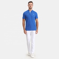 Chemises de golf pour hommes en coton de qualité supérieure, col mandarin, respirantes, anti-humidité, logo de marque personnalisé en silicone, bleu uni, pour l'extérieur