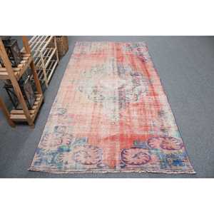 Turkish Area Rug, 4.4x8.6 ft Vintage Rug, <b>Red</b> Floral <b>Wool</b> Rug - Product Image 1