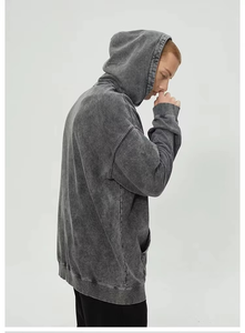 Sweat à capuche tendance pour homme, uni, délavé à l'acide, 100% coton, épaissi, style streetwear, hip-hop, vintage, surdimensionné - Product Image 4
