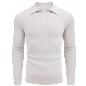 New Arrival Mens Knit Polo <b>Shirts</b> Long Sleeve Casual Polo Sweaters <b>Shirt</b> <b>Waffle</b> Textured Collared Sweater - Product Image 5