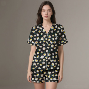 Women's 100% <b>Silk</b> Satin Summer Breathable Pajamas Set Custom Pattern Soft Home Sleepwear - Product Image 2