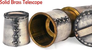 Telescopio de catalejo antiguo de mano con estuche de cuero pirata aventura Vintage Metal artesanía náutica decorativa coleccionable - Product Image 3