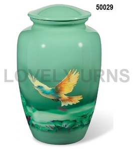 Urna Funeraria de Latón con Diseño de Pájaro y Luz Verde para Cenizas - Product Image 1
