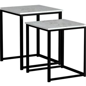 Table basse gigogne en métal finition noire avec plateau en marbre, mobilier moderne pour salon, prix de gros - Product Image 3