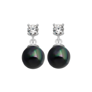 Nouveauté Azuris ALPALI2044 Boucles d'oreilles clous en argent sterling 925 avec perle de coquillage 8 mm forme parfaite de Majorque et zircon couleur diamant 4 mm - Product Image 2