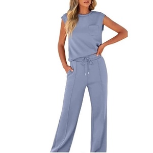 Conjunto de 2 Piezas para Mujer, Estilo Informal, para Verano, Viajes, Ejercicio, Sin Mangas, Pierna Ancha, Conjunto de Yoga Combinable, Cintura Elástica - Product Image 3